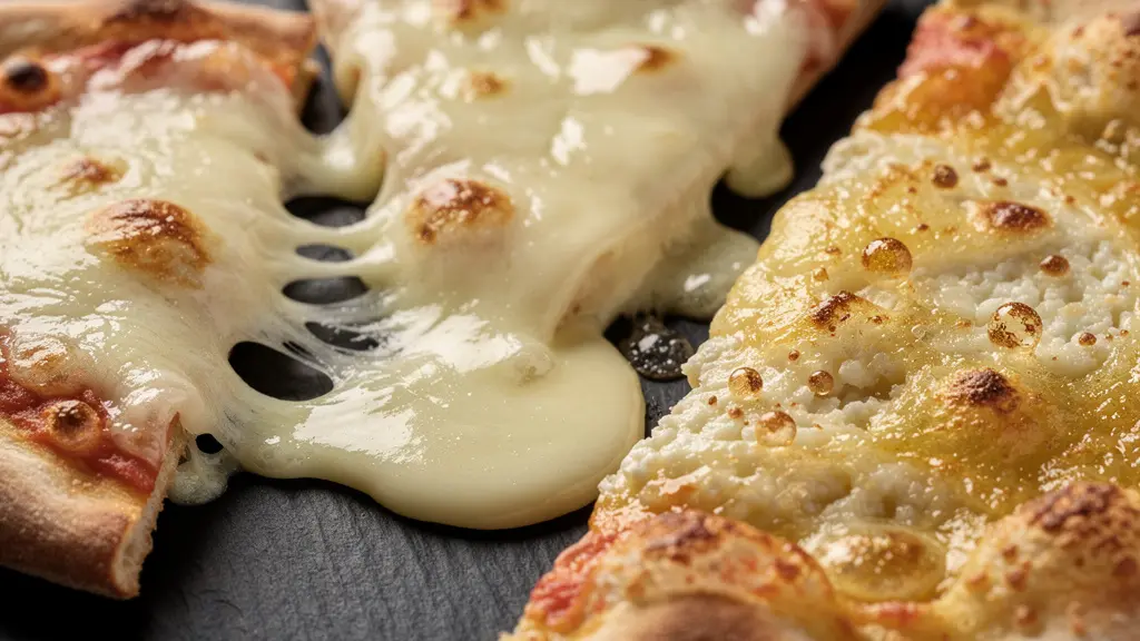 Comparaison visuelle de la fusion de différents fromages locaux sur pizza