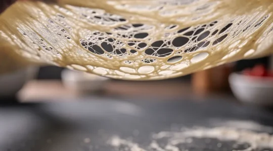 Farine T00 et réseau de gluten élastique sous forme de pâte extensible