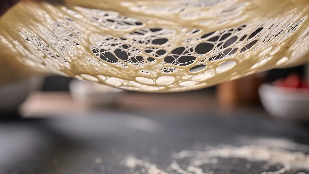 Farine T00 et réseau de gluten élastique sous forme de pâte extensible