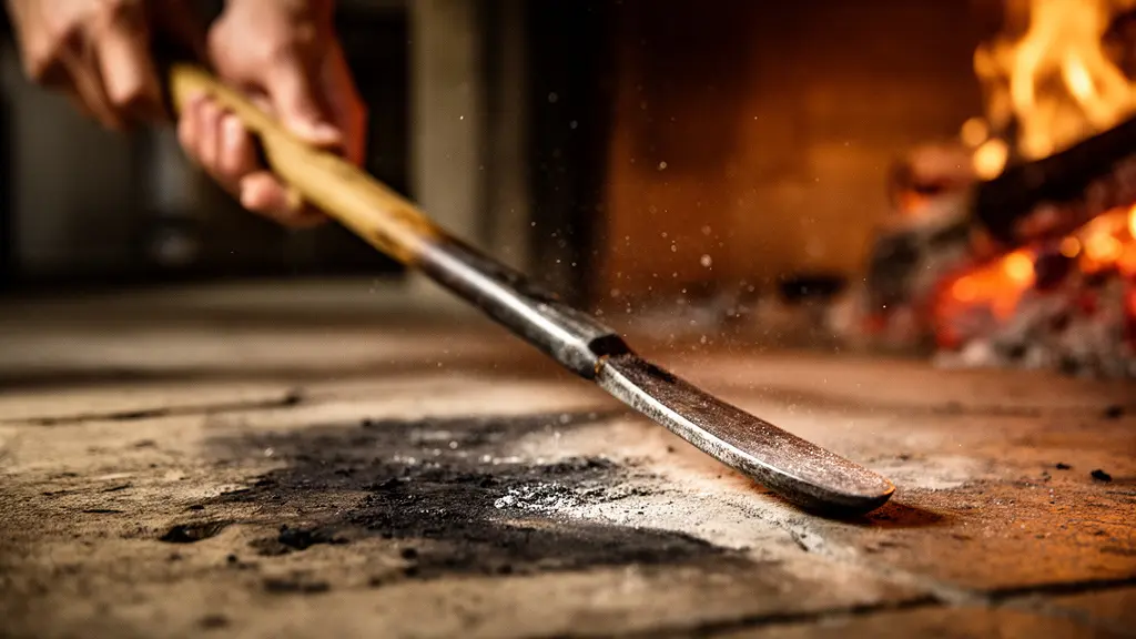 Pelle à pizza professionnelle en action sur sole en pierre réfractaire