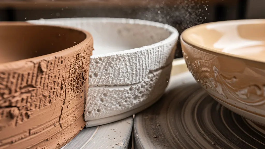 Assiette en porcelaine artisanale unique avec texture organique dans un atelier de céramiste