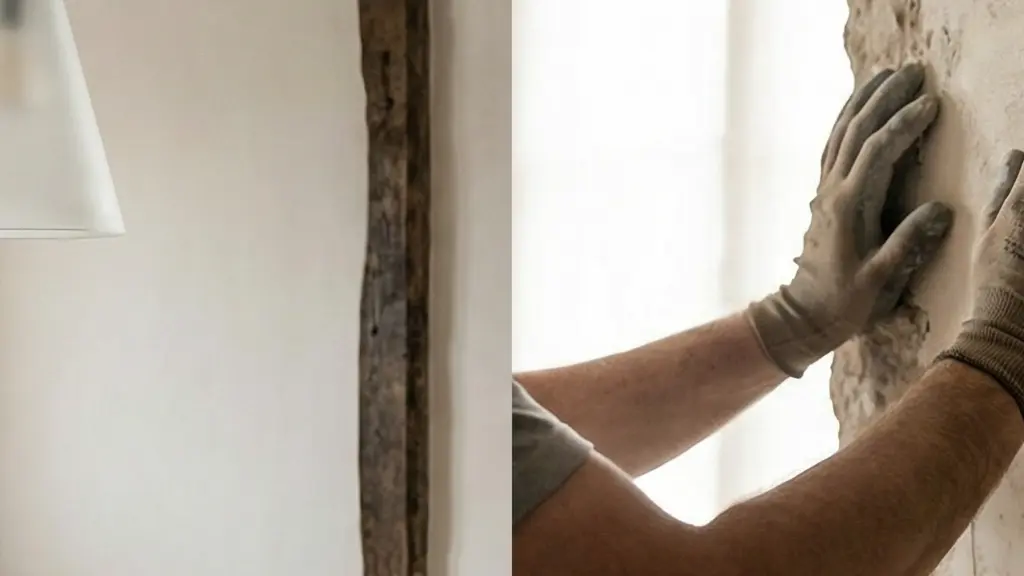 Salle commune d’une auberge historique modernisée avec poutres anciennes conservées et éclairage contemporain discret.