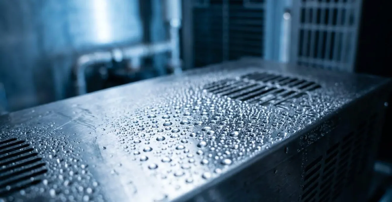 Détail macro d'un système de refroidissement rapide montrant la formation de microcristaux sur un produit alimentaire